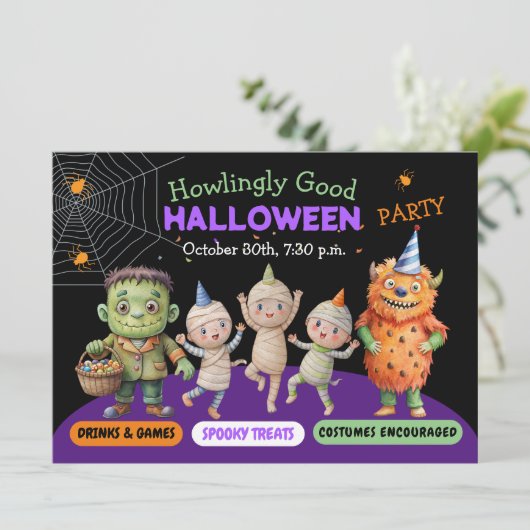 ハロウィンコスチュームパーティーモンスタースポイおもしろいダンス 招待状 (スタンド正面)
