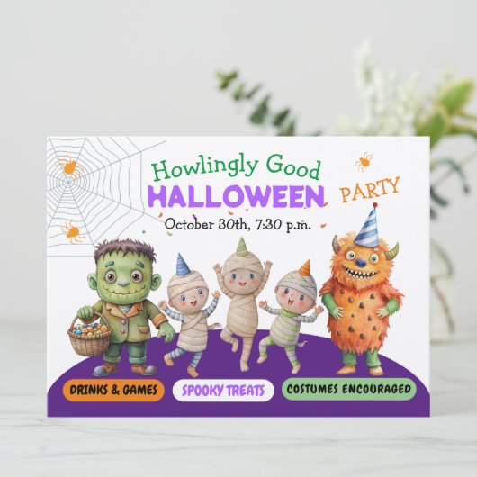 ハロウィンコスチュームパーティーモンスタースポイおもしろいダンス 招待状 (スタンド正面)