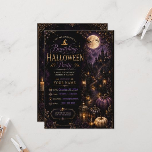 ハロウィンコスチュームパーティー招待状(編集可能) 招待状 (正面/裏面インサイチュ)