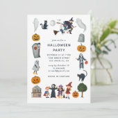 ハロウィンコスチュームパーティー | かわいいキャラクターのキッズ 招待状 (スタンド正面)
