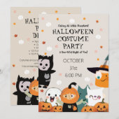ハロウィンコスチュームパーティー | かわいい子供キャラクター 招待状 (正面/裏面)