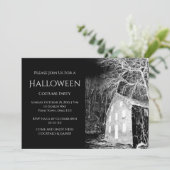ハロウィンコスチューム幽霊のよく出るパーティーハウス白黒 招待状 (スタンド正面)