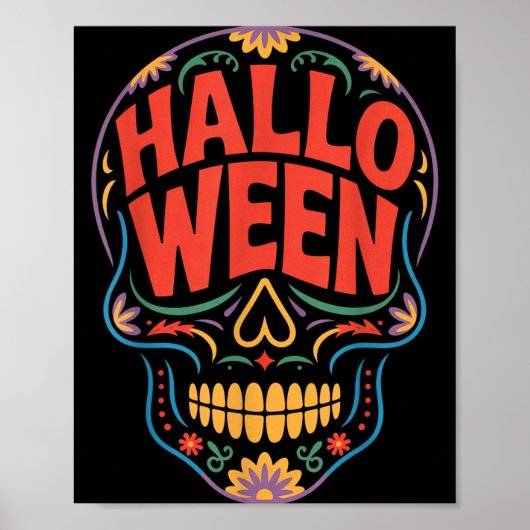 ハロウィンコスチューム スカル タイポグラフィ グラフィック クリーピー ポスター (正面)