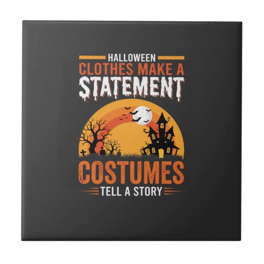 ハロウィンコスチューム ステートメント 幽霊の家のデザイン タイル (正面)