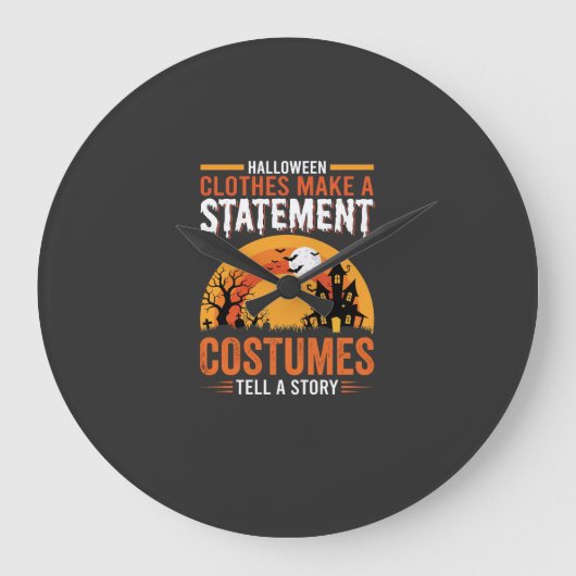 ハロウィンコスチューム ステートメント 幽霊の家のデザイン ラージ壁時計 (正面)