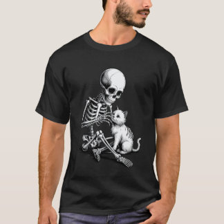 ハロウィンコスチューム ビンテージ スケルトン 猫を抱く スプー Tシャツ