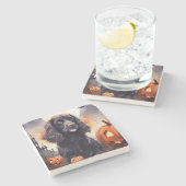 ハロウィンコッカースパニエル犬とカボチャ ストーンコースター (横)