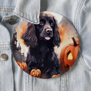 ハロウィンコッカースパニエル犬とカボチャ 缶バッジ