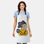 ハロウィンコーヒーキャット – かわいいハロウィンキャットが飲む エプロン (着用した状態)
