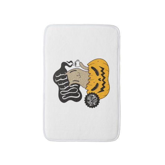 ハロウィンコーヒーキャット – かわいいハロウィンキャットが飲む バスマット (正面縦)