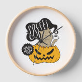 ハロウィンコーヒーキャット – かわいいハロウィンキャットが飲む 壁時計 (正面)