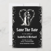 ハロウィンゴシックの黒と白のSave The Date 招待状 (正面)
