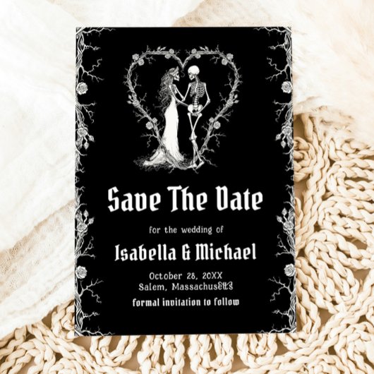 ハロウィンゴシックの黒と白のSave The Date 招待状