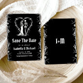 ハロウィンゴシックの黒と白のSave The Date 招待状