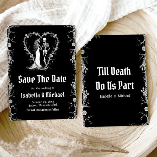 ハロウィンゴシックの黒と白のSave The Date 招待状