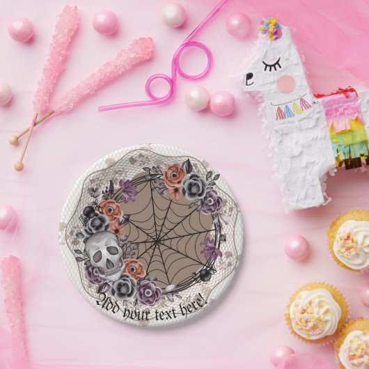 ハロウィンゴシックインスパイアフローラスカルレース ペーパープレート (パーティー)