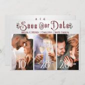 ハロウィンゴシック文字バラ3枚結婚写真 セーブザデート (正面/裏面)