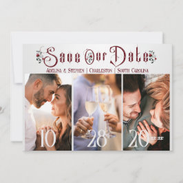 ハロウィンゴシック文字バラ3枚結婚写真 セーブザデート