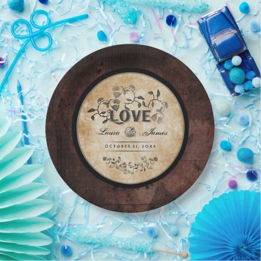 ハロウィンゴシック様式ブラウンの愛一致の結婚式のプレート ペーパープレート (パーティー)