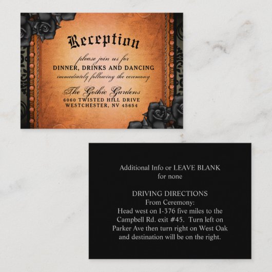 ハロウィンゴシックOrangeブラック3.5 x 2.5披露宴 エンクロージャーカード (正面/裏面)