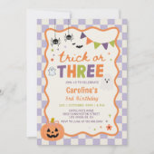 ハロウィンゴーストのトリックオアトリート 3歳の誕生日パーティー 招待状 (正面)