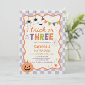 ハロウィンゴーストのトリックオアトリート 3歳の誕生日パーティー 招待状 (スタンド正面)