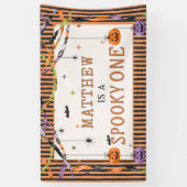 ハロウィンゴーストの1歳の誕生日招待状 横断幕 (縦)