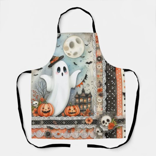 ハロウィンゴーストパッチワーク エプロン (正面)