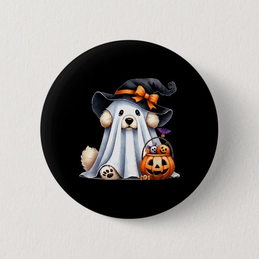 ハロウィンゴースト犬 缶バッジ (正面)