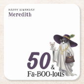 ハロウィンゴースト 女性 おしゃれな50歳の誕生日 スクエアペーパーコースター (正面)