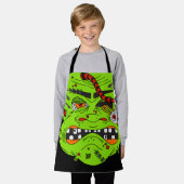 ハロウィンゴーリーフランケンシュタイングリーンモンスターキッズ エプロン (着用した状態)