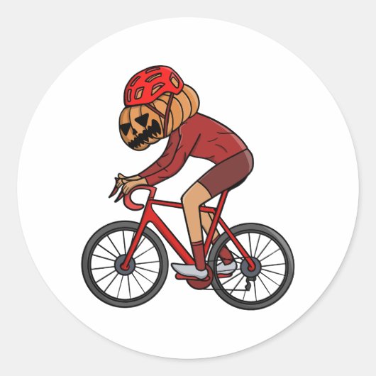 ハロウィンサイクリストのカボチャ ラウンドシール (正面)