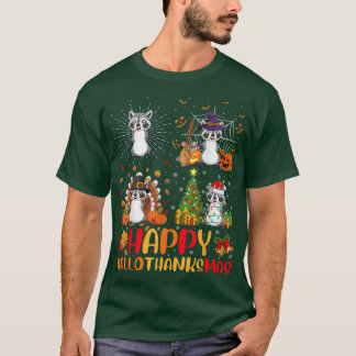 ハロウィンサンクスギビングのクリスマスラクーンハロタン Tシャツ