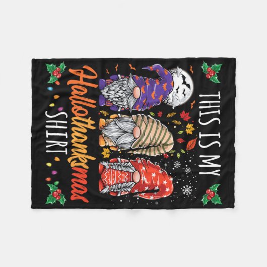 ハロウィンサンクスギビングクリスマスおもしろいハロサンクスマ フリースブランケット (正面(横))