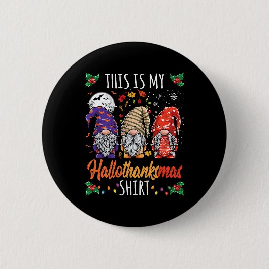 ハロウィンサンクスギビングクリスマスおもしろいハロサンクスマ 缶バッジ (正面)