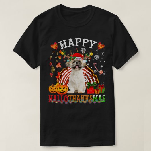 ハロウィンサンクスギビングクリスマスシーズー(犬)Tzu HalloTha Tシャツ (デザイン正面)