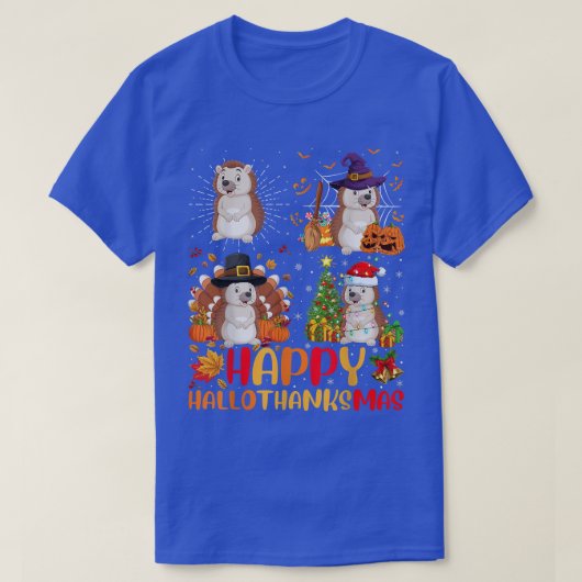 ハロウィンサンクスギビングクリスマスヘッジホッグハロタ Tシャツ (デザイン正面)