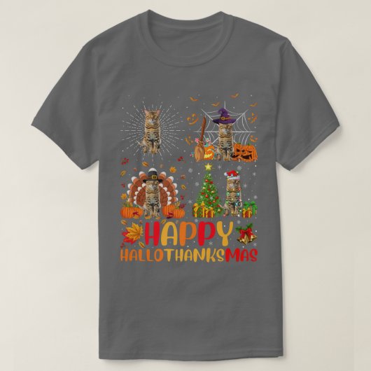 ハロウィンサンクスギビングクリスマスベンガル猫のハロ Tシャツ (デザイン正面)