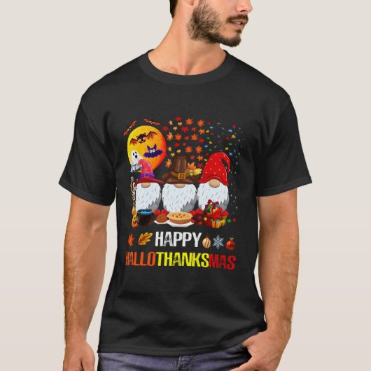 ハロウィンサンクスギビングメリーハッピーハロサンクサス Tシャツ (正面)