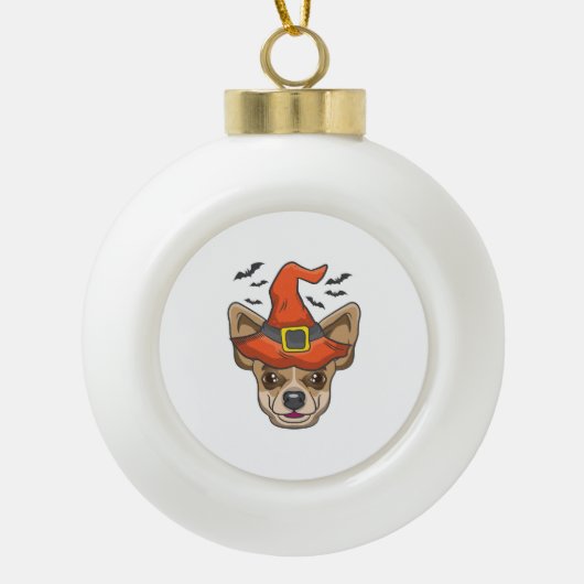 ハロウィンシャツ魔女チワワ衣装ギフト セラミックボールオーナメント (正面)
