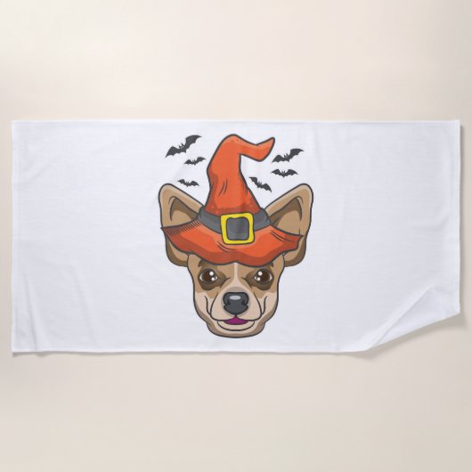 ハロウィンシャツ魔女チワワ衣装ギフト ビーチタオル (正面)