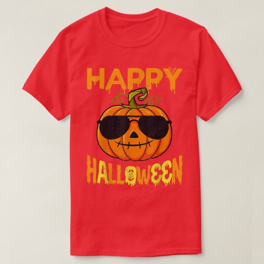 ハロウィンシャツ、カボチャのハッピーホールのトリックまたは治療 Tシャツ (デザイン正面)