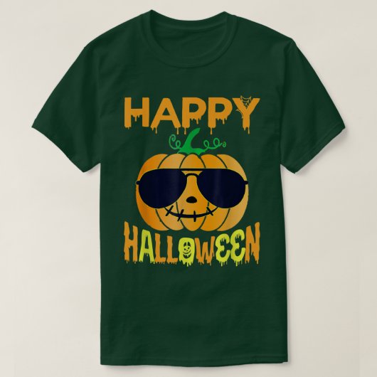 ハロウィンシャツ、カボチャのハッピーホールのトリックまたは治療 Tシャツ (デザイン正面)
