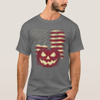 ハロウィンシャツ カボチャ アメリカ国旗 ホラー パーティー Tシャツ
