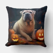 ハロウィンシャールペイとカボチャ怖い クッション (正面)