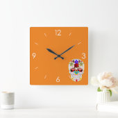 ハロウィンシュガースカル – タトゥーアート スクエア壁時計 (ホーム)