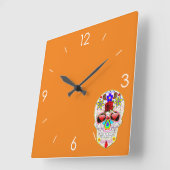 ハロウィンシュガースカル – タトゥーアート スクエア壁時計 (傾斜)
