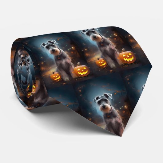 ハロウィンシュナウザーとカボチャ怖い ネクタイ (ロール)