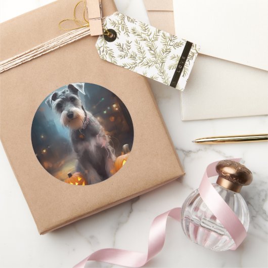 ハロウィンシュナウザーとカボチャ怖い ラウンドシール (ギフト)