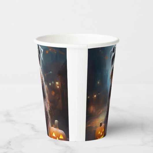 ハロウィンシュナウザーとカボチャ怖い 紙コップ (右)